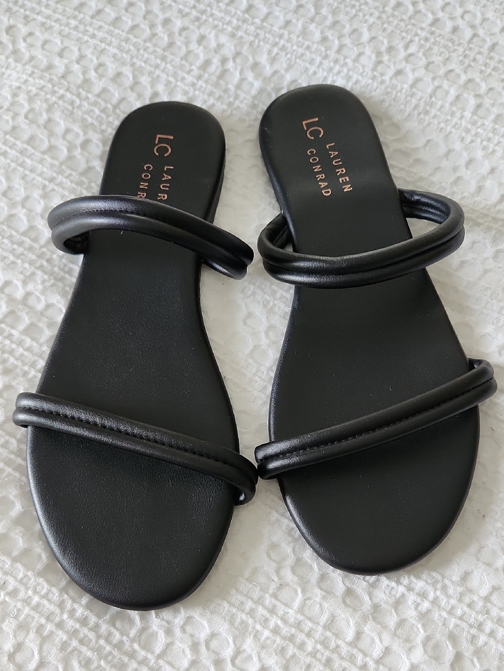 LC Lauren Conrad Black Padded Double-Strap Slide Sandals